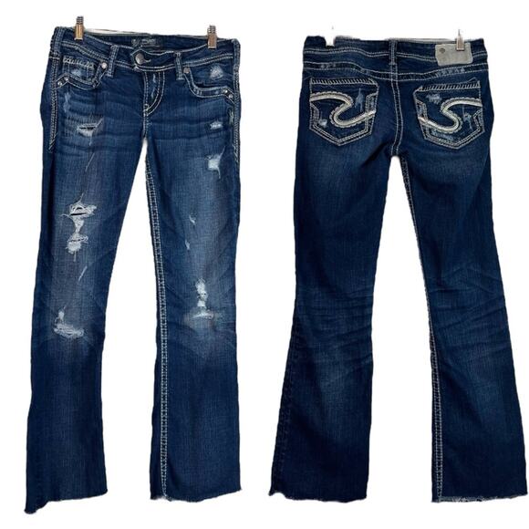 Silver Jeans Tuesday Boot Cut Raw Hem Low Rise Dark Wash Women’s Size 27x33 - Picture 9 of 9